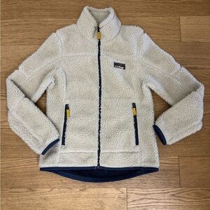 L.L. Bean Cream Sherpa Fleece Jacket with Navy Zipper